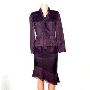 Liz Elana 3 Piece Silk Cotton Skirt Jacket Tank Suit Purple/Brown